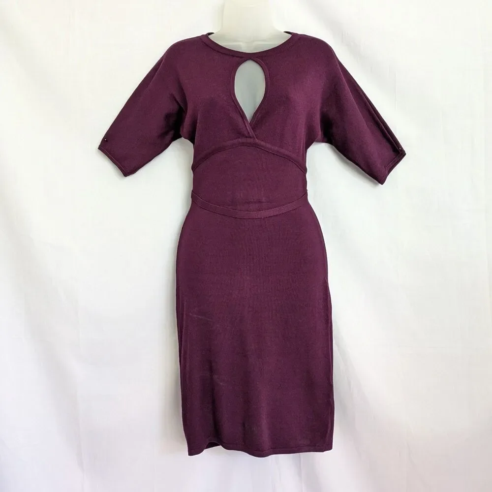 BEBE Purple Plum Knit Dress Size S Keyhole Cutout Bodycon Short Sleeves - Picture 2 of 16